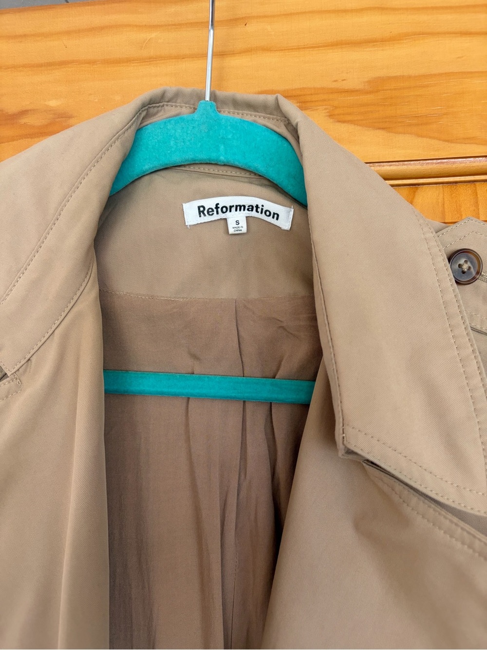 Reformation Tan Double-Breasted Trench Coat with Belt - Picture 4 of 6
